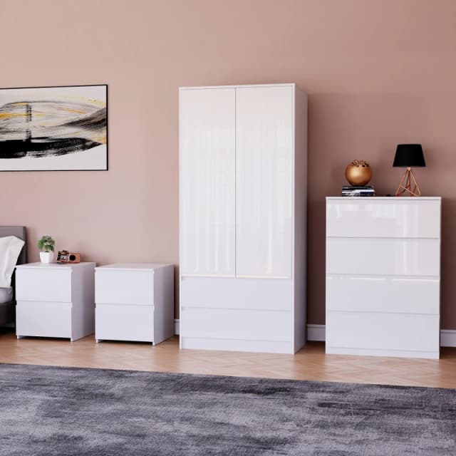 Lassic Vida Designs Glinton Gloss 4 Piece Bedroom Set 2 White unisex 4 Piece