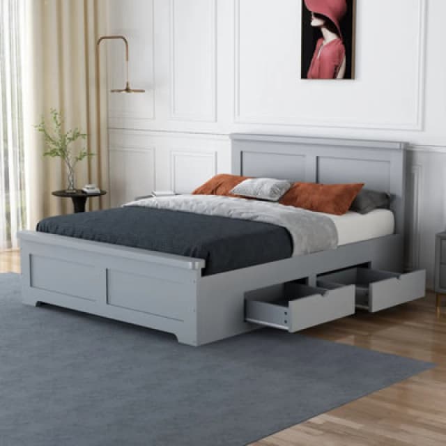 Flintshire Furniture Conway Four Drawer 4ft 6 Double Grey Storage Bed Frame