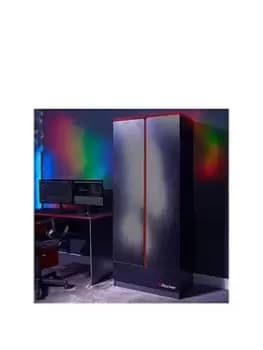 X Rocker Carbon Tek 2 Door Wardrobe With Drawer And Neo Fibre LED Lighting