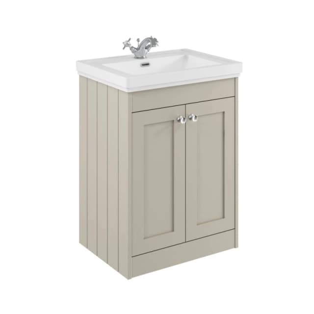 Balterley 600mm Floor Standing 2 Door Unit, Classic Basin 1 Tap Hole Pebble Grey Grey Unisex