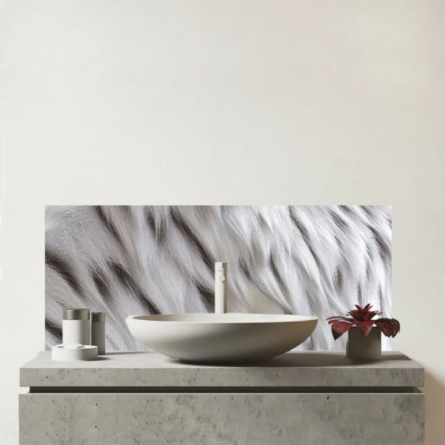 Warren Reed - Designer White Tiger Fur Design Glass Bathroom Splashback White Unisex
