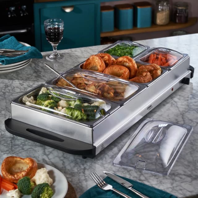 Cooks Professional 5-Section Buffet Warmer 9.6L with Hotplate Function & Adjustable Temp in Silver Silver Unisex