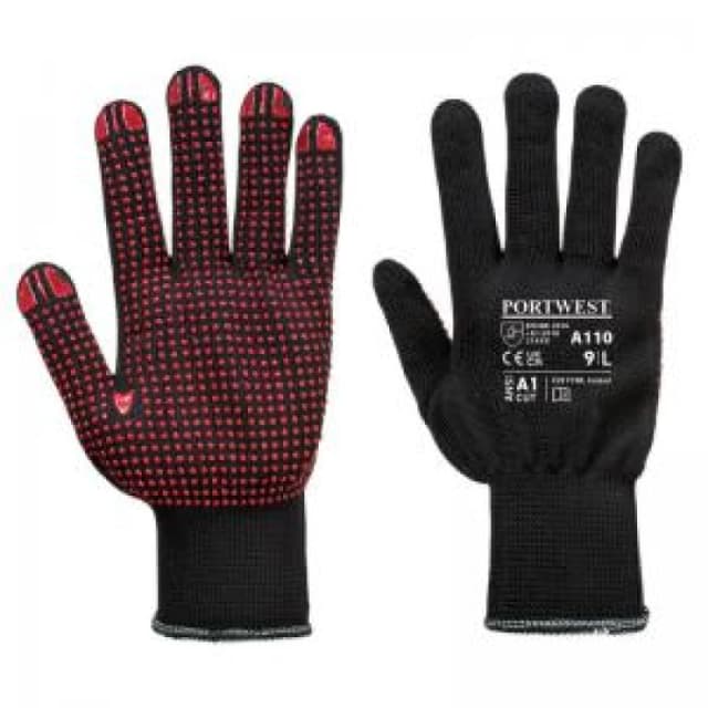 Portwest Polka Dot Grip Gloves A110BKRL Colour: Black / Red