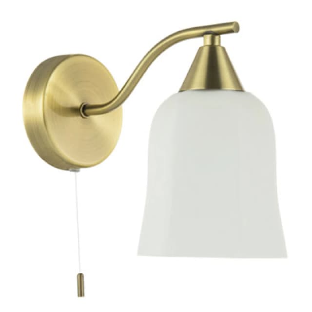 Happy Homewares Traditional Switched Downlight Wall Light In Antique Brass With Opal Glass Shade