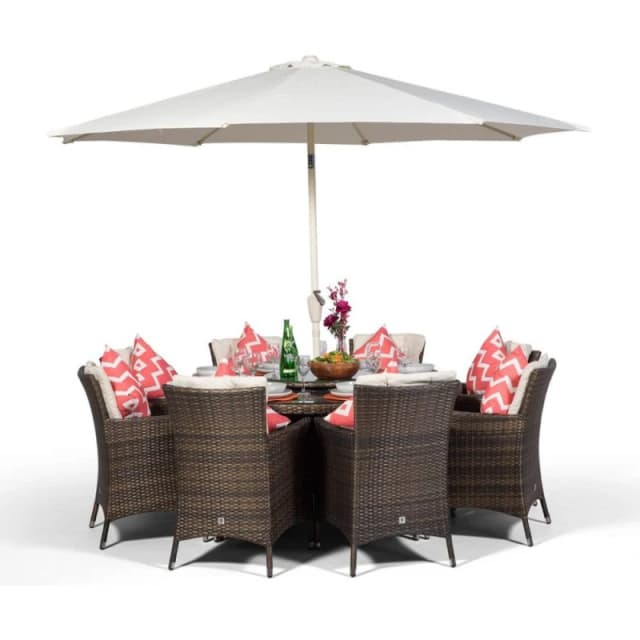 Thats Furniture Savannah Round 8 Seater Rattan Patio Dining Set in Brown Brown Unisex