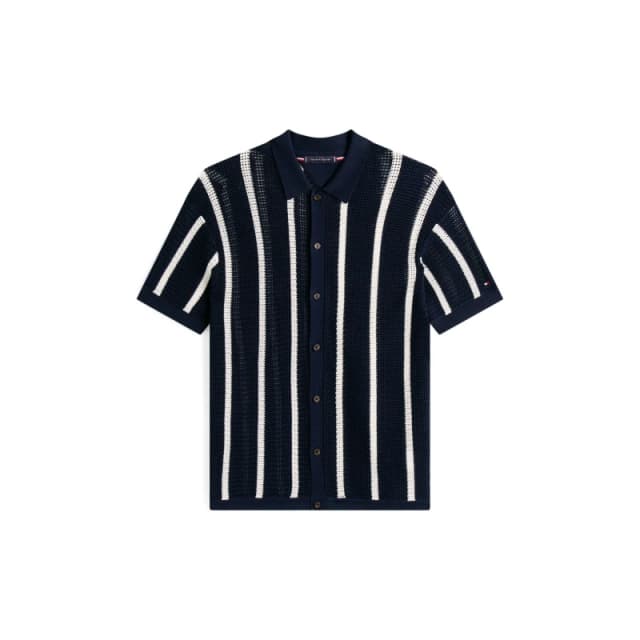 Tommy Hilfiger Mens Vertical Stripe Short Sleeve Shirt Desert Sky 0FA male M