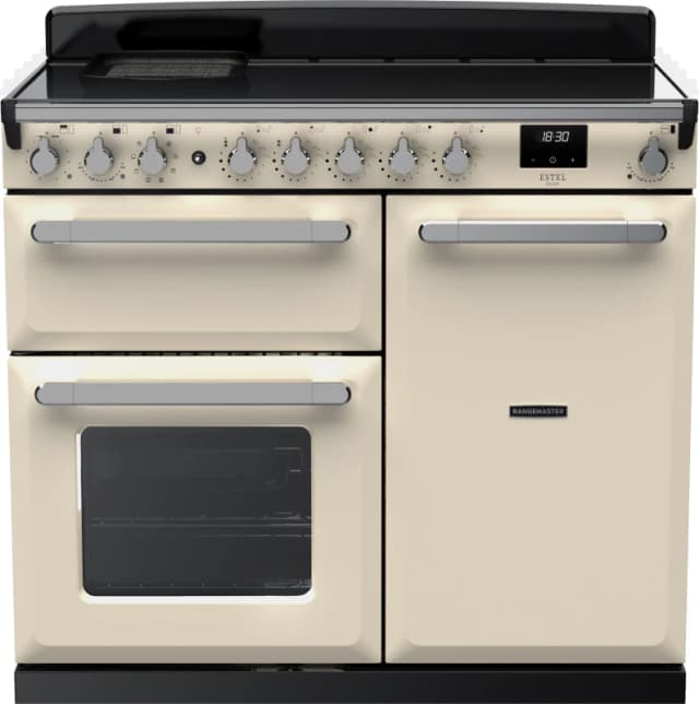 Rangemaster Estel Deluxe ESDL100EIPPCR/CM1 100cm Electric Range Cooker with Induction Hob - Cream / Chrome - A/A Rated