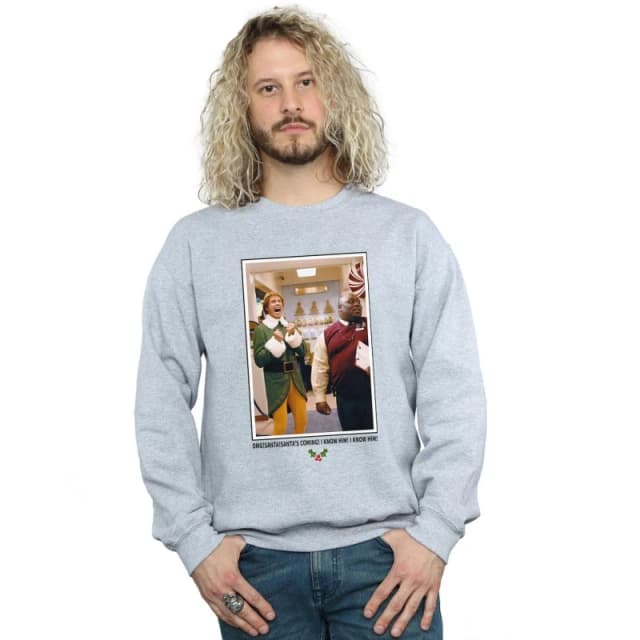 Elf Elf Men OMG Santa Photo Sweatshirt in Grey Size: Small Grey S Male 5057981620784