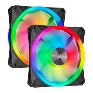 Corsair iCUE QL140 14cm PWM RGB Case Fans x2, 34 ARGB LEDs, Hydraulic Bearing, Lighting Node CORE Included