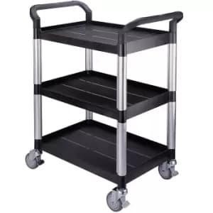 3 Shelf Black Plastic & Aluminium Tray Trolley - 900 x 370 x 655mm - 150kg Capacity