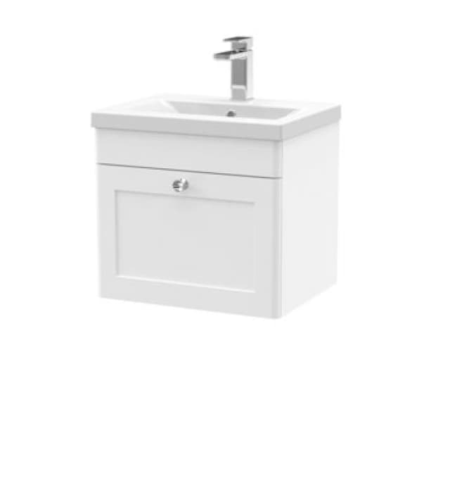 NUIE Nuie - Classique Wall Hung 1-Drawer Vanity Unit with Basin-1 500mm Wide - Satin White CLC191D