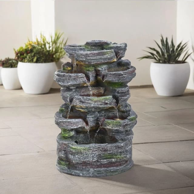Breeins Faux Rock Garden Fountain with Lights Grey unisex One size