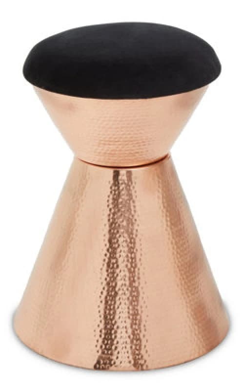 Premier Housewares Interiors By Premier Copper & Black Stool With Velvet Seat, Hammered Details Makeup Stool, Contemporary Ottoman Footstool