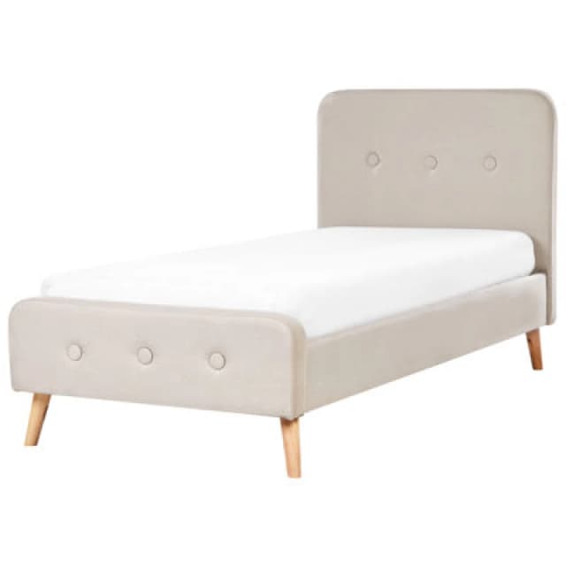 Beliani Bed Faux Linen Rennes 90 X 200 Cm (Eu Single) Light Beige