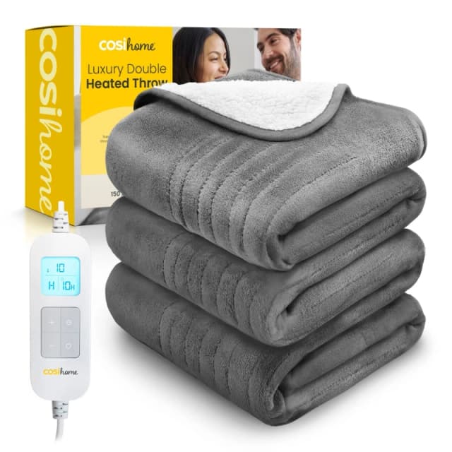 Cosi Home Fleece & Sherpa Electric Heated Throw in Grey Size: Double Grey Unisex Double