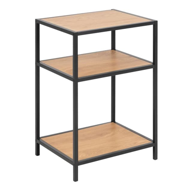 Furniture To Go Seaford Black Metal Bedside Table with 2 Oak Shelves Black Unisex