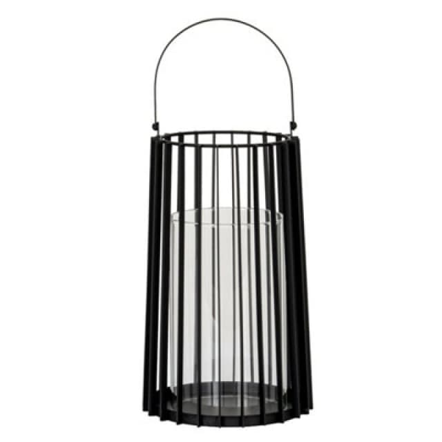 Hill Interiors Lynk Large Lantern With Handle And Candle Holder - Glass - L22 X W22 X H50 Cm - Black
