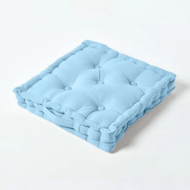 Homescapes Cotton Blue Floor Cushion, 40 X 40 Cm