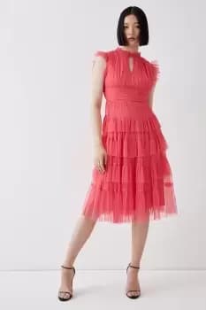 Tulle Tiered Frill Sleeve Dress