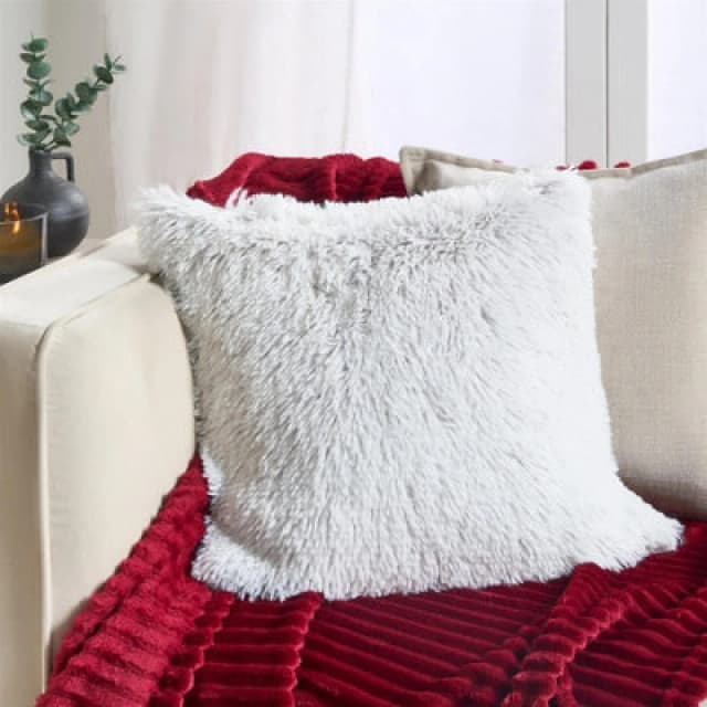 OHS OHS 2 Pack Fluffy Ultra Soft Plush Two Tone Square Cushion Covers in Light Grey Size: 45cm x 45cm Light Grey 45cm x 45cm Unisex 5027434226337