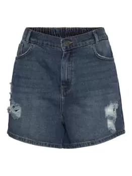 NOISY MAY High Waisted Destroyed Denim Shorts Women Blue