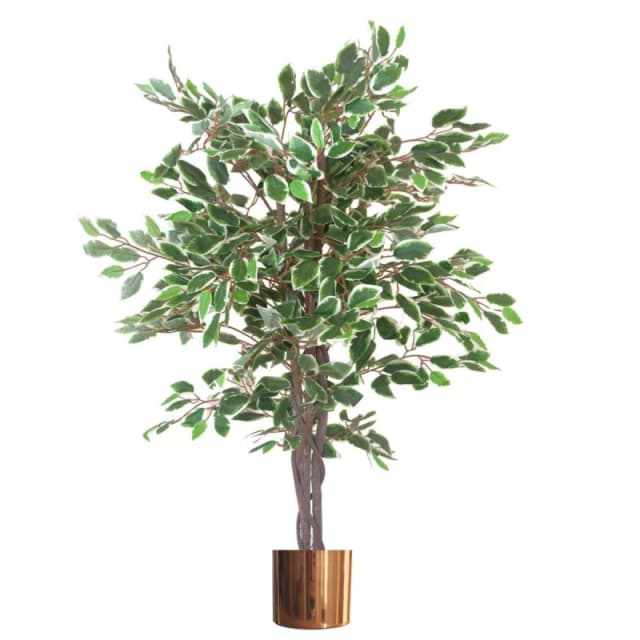 N/A 130cm LARGE Realistic White Edge Ficus Artificial Plant Tree Copper Metal Planter