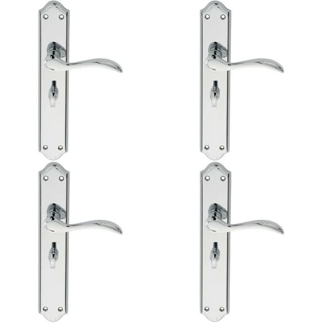 Loops 4x PAIR Curved Handle on Long Bathroom Backplate 245 x 45mm Polished Chrome Multi