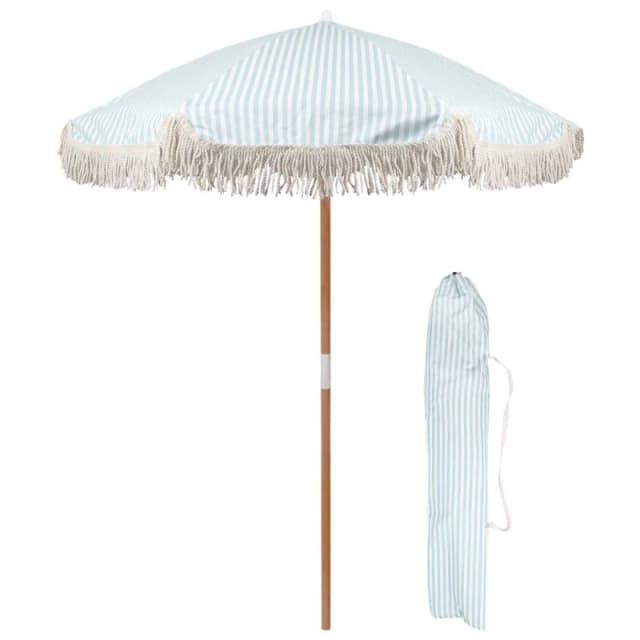 Harbour Housewares 1.4M Wooden Garden Parasol with Tassel Fringe with Carry Bag - UPF30+ in Blue Blue Unisex