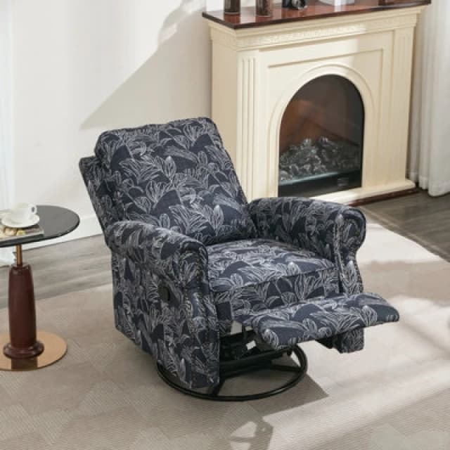 Recliner Armchair, 360 Degrees Swivel Single Sofa With Adjustable Backrest And Footrest - Navy