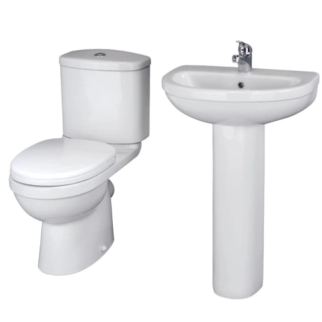 Balterley Toilet Pan Cistern Seat 550mm 1 Tap Hole Basin and Full Pedestal White