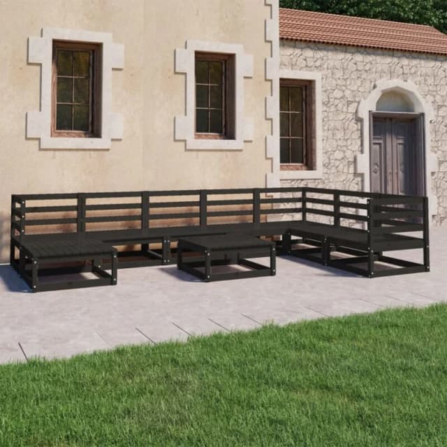 VIDAXL 9 Piece Garden Lounge Set Black Solid Pinewood Vidaxl 8720286468265