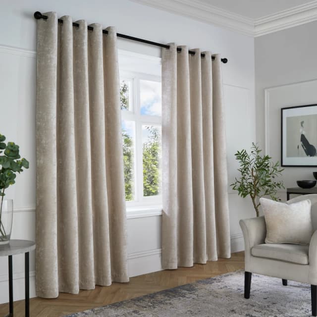 Curtina 'Textured Chenille' Textured Pair of Eyelet Curtains Natural