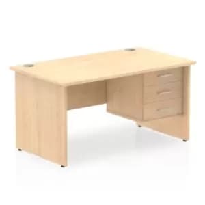 Impulse 1400 Rectangle Panel End Leg Desk MAPLE 1 x 3 Drawer Fixed Ped