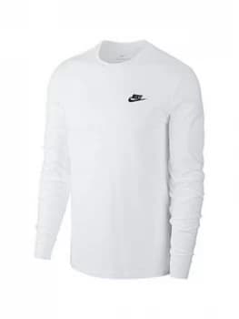Nike Club Long Sleeve T-Shirt - White/Black, Size XL, Men
