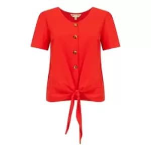 Yumi Red Button Tie Jersey T-Shirt - Red
