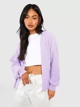 Boohoo Oversized Ribbed Cardigan - Lilac, Purple, Size S, Women