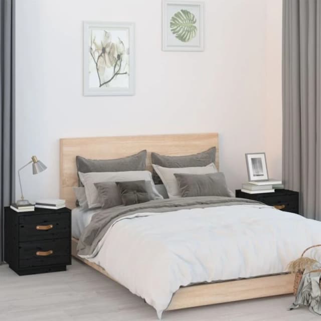 Vidaxl Bedside Cabinets 2 Pcs Black 40X34X45cm Solid Wood Pine, Black 818334