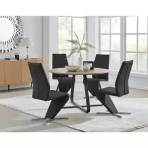 Furniture Box Santorini Brown Wood Contemporary Round Dining Table and 4 Black Willow Chairs Set