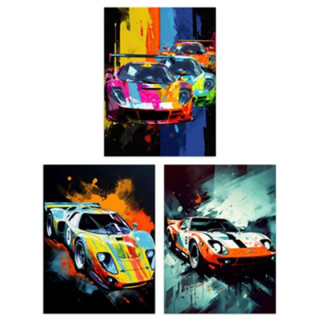 Artery8 Wall Art Print Set Of 3 Racing Car Motorsport Grand Prix Paintings Bright Colourful Mancave Gift