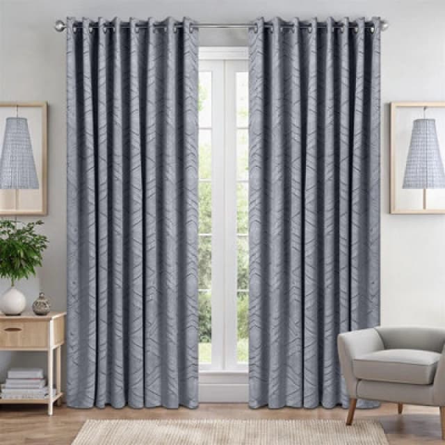 Luxury Living Triple Weave Soft Drape Geometric Aztec Print Ring Top Blackout Curtains 168Cm X 137Cm Silver