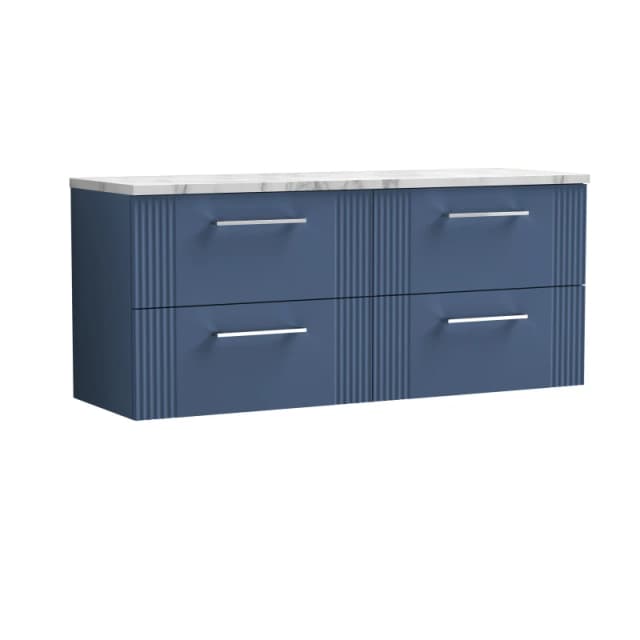 Balterley 4 Drawer Wall Hung Vanity Unit Marble Laminate Worktop, Blue 1200mm Blue Unisex