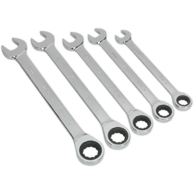 Loops 5pc Slim Handled Combination Spanner Set - 12 Point Metric Ring Open End Head Multi