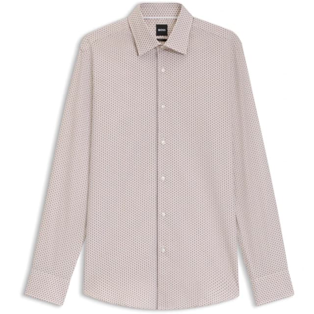 Boss Mens HBB HankKent Patterned Long-Sleeve Shirt Med Beige 260 male 15 inch