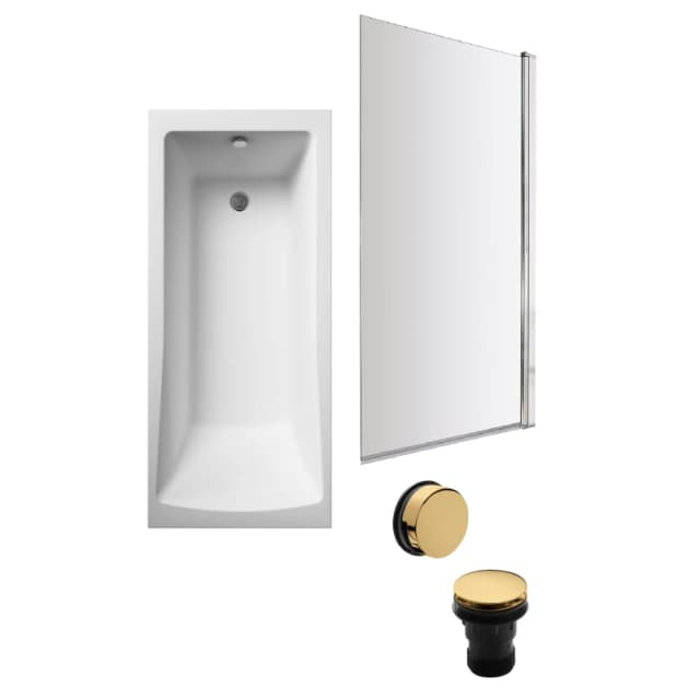 Balterley Square Bath, Square Screen and Brushed Brass Waste 1700 x 700mm Bronze