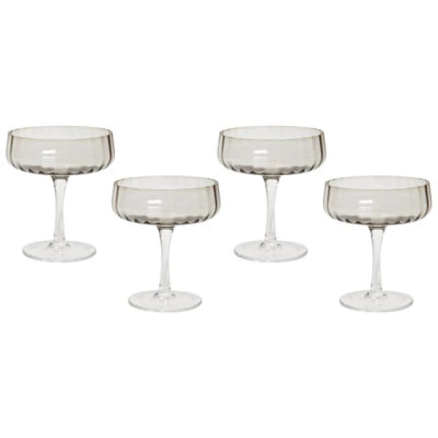 Beliani Set Of 4 Champagne Saucers Quartz 170 Ml Grey
