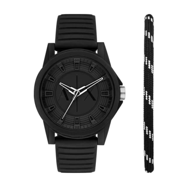 Armani Exchange AX7159SET Black Silicone Watch And Bracelet Set - W65438