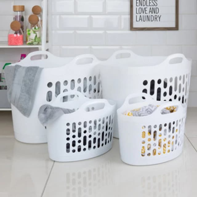 Wham 4 Piece Plastic Flexi Basket Set (2 X 8L/2 X 50L) Ice White