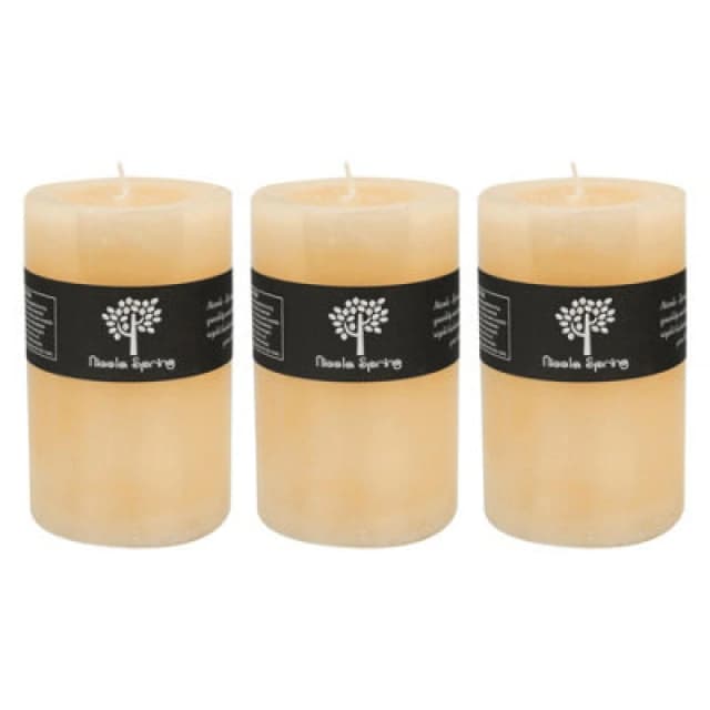 Nicola Spring Round Vanilla Pillar Candles - 110 Hours - Cream - Pack Of 3
