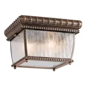 Venetian Rain 2 Light Outdoor Flush Mount Ceiling Light Brushed Bronze IP44, E14