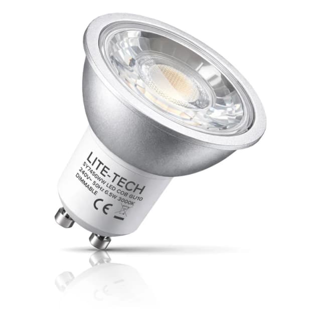 Lite-Tech LED GU10 Spotlight Bulbs 6.5W Dim Warm White 3000K Halogen Replacement COB (10 Pack)